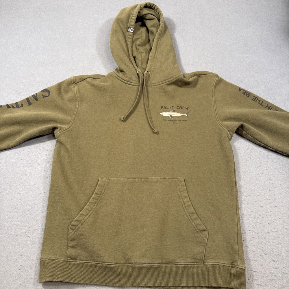 Salty Crew Standard Pullover Hooded Sweatshirt Men's Small Khaki FISHING